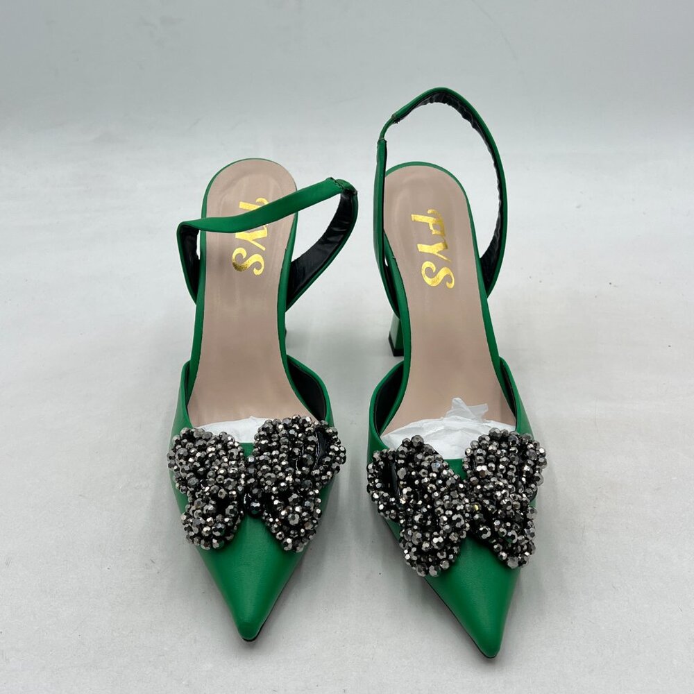 Fys Seagreen Slip On Pointed Toe Pumps Butterfly … - image 3